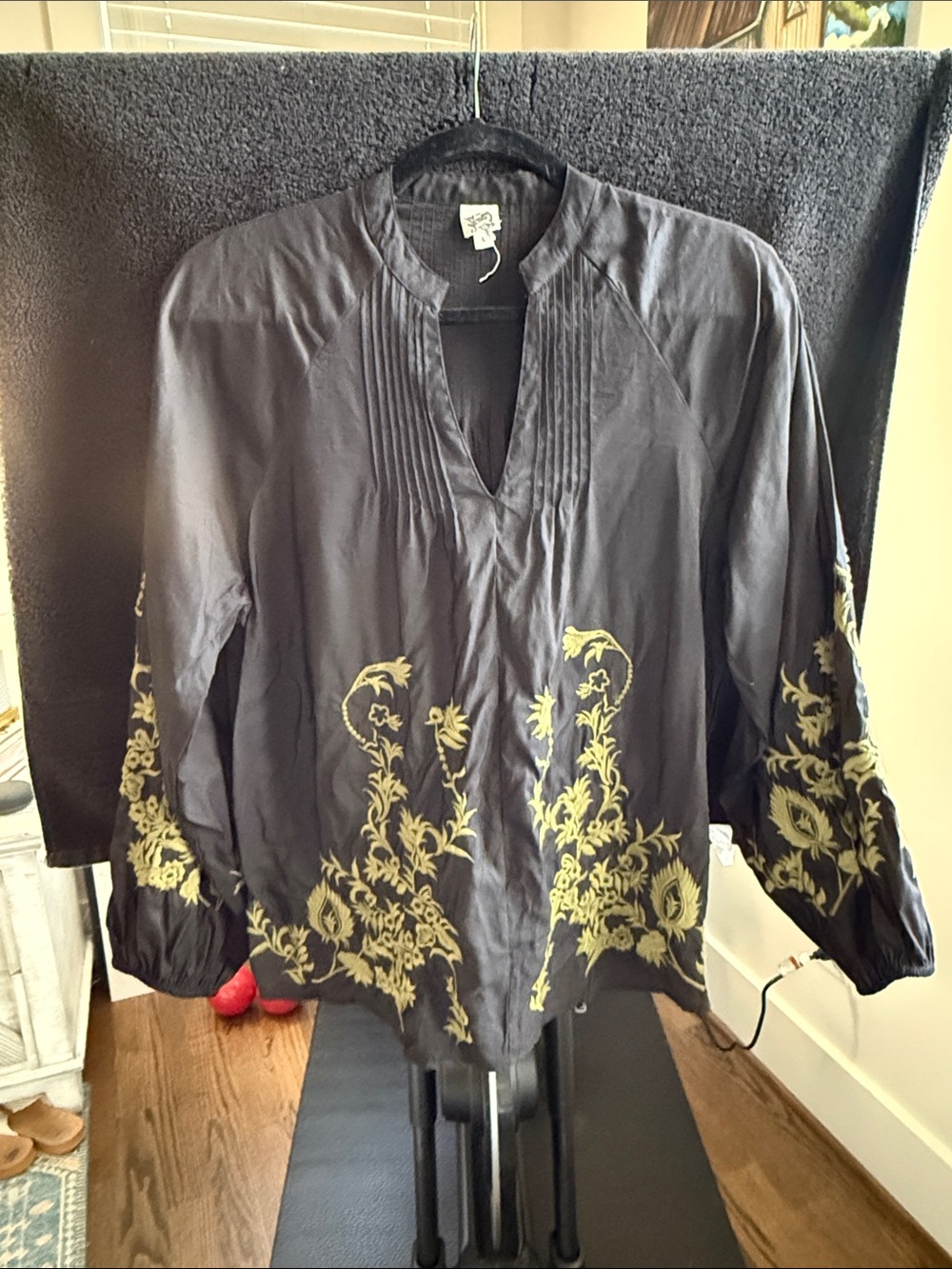 ivy jane Black Blouse with Yellow Floral Embroidery